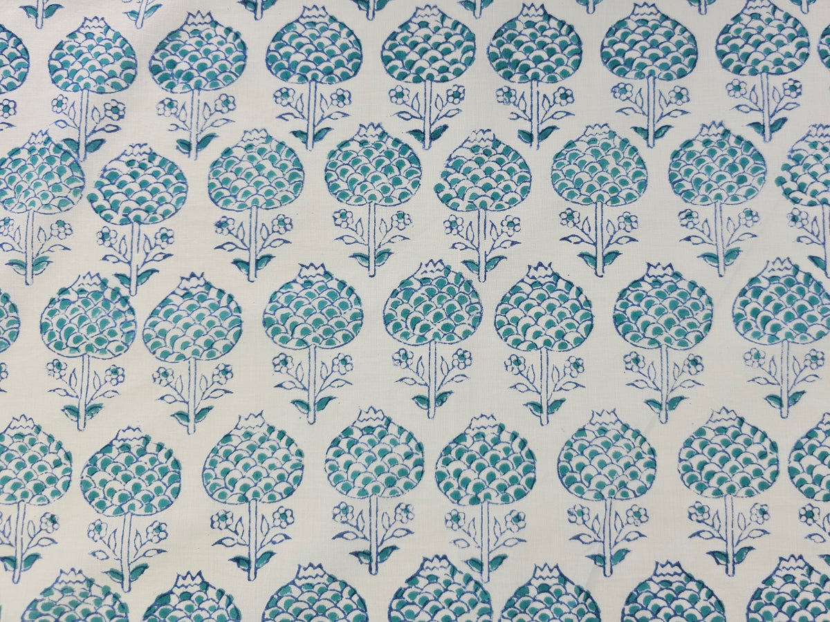 Hand Block Print Cotton Fabric – Blue Floral Bouquet | Blue Posy