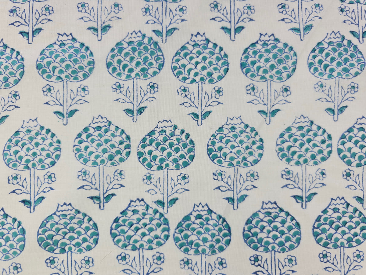 Hand Block Print Cotton Fabric – Blue Floral Bouquet | Blue Posy