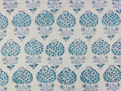 Hand Block Print Cotton Fabric – Blue Floral Bouquet | Blue Posy
