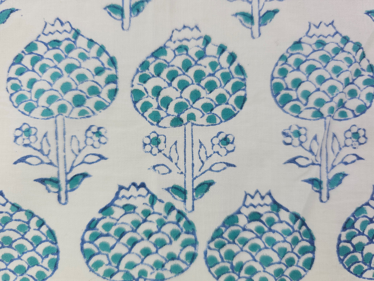Hand Block Print Cotton Fabric – Blue Floral Bouquet | Blue Posy