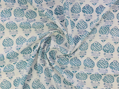 Hand Block Print Cotton Fabric – Blue Floral Bouquet | Blue Posy