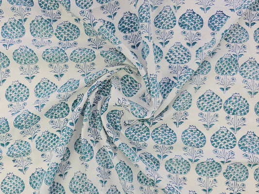 Hand Block Print Cotton Fabric – Blue Floral Bouquet | Blue Posy