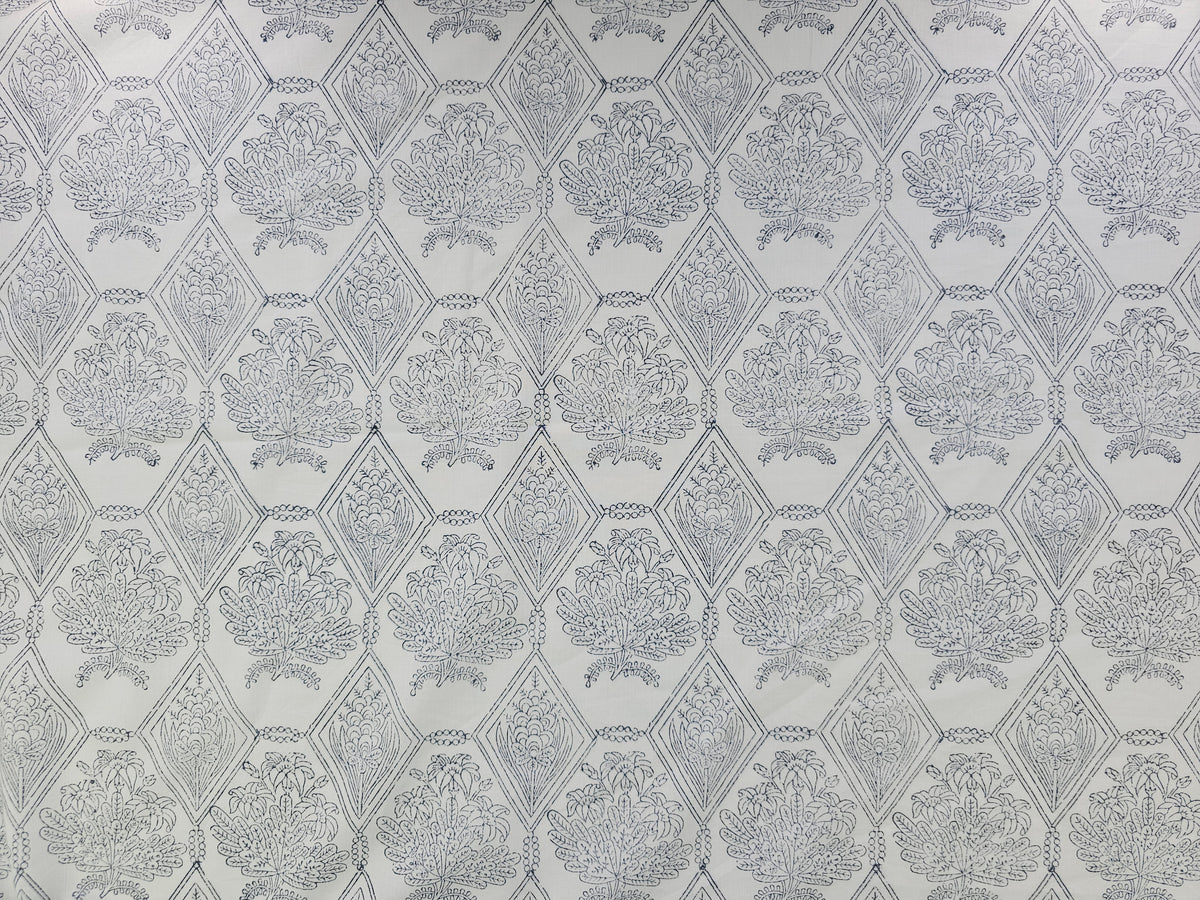Hand Block Print Cotton Fabric – Indigo Botanical Lattice | Ink Canopy