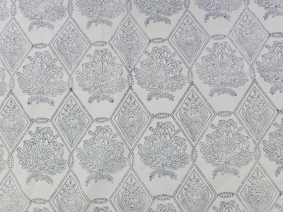 Hand Block Print Cotton Fabric – Indigo Botanical Lattice | Ink Canopy
