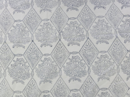 Hand Block Print Cotton Fabric – Indigo Botanical Lattice | Ink Canopy