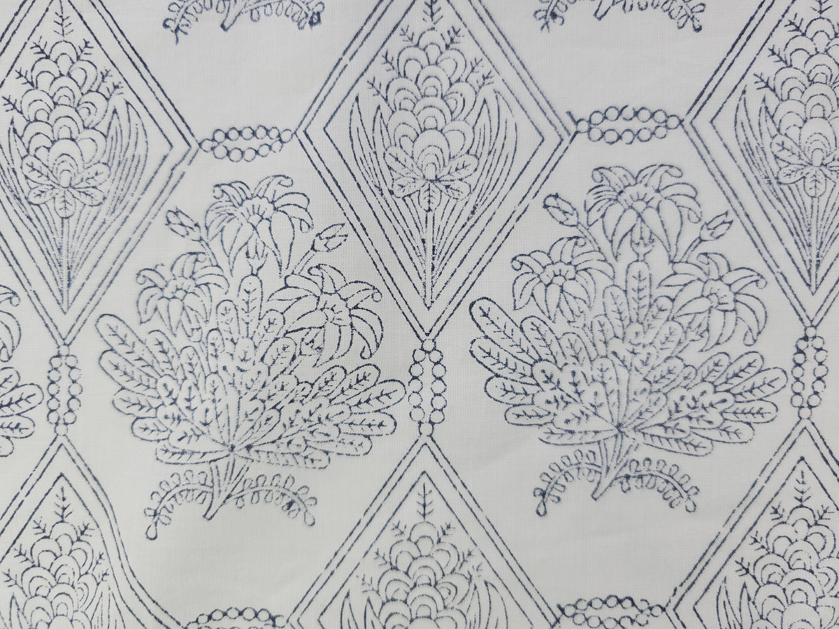Hand Block Print Cotton Fabric – Indigo Botanical Lattice | Ink Canopy