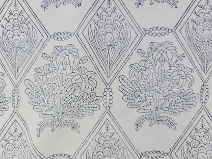 Hand Block Print Cotton Fabric – Indigo Botanical Lattice | Ink Canopy