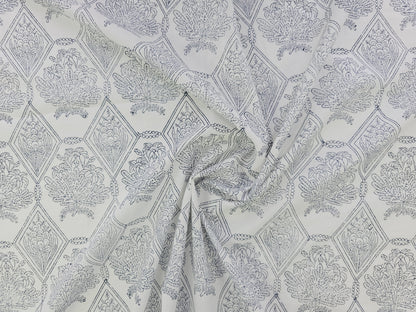 Hand Block Print Cotton Fabric – Indigo Botanical Lattice | Ink Canopy