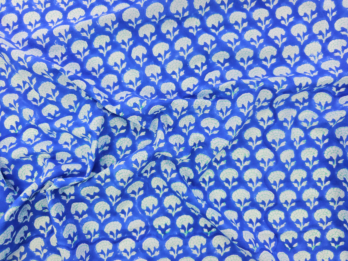 Hand Block Print Cotton Fabric – Indigo Floral Motif | Indigo Petals