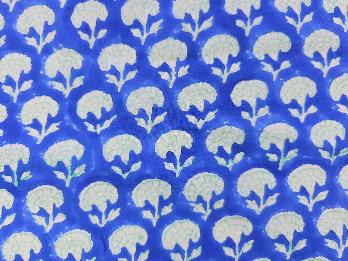 Hand Block Print Cotton Fabric – Indigo Floral Motif | Indigo Petals