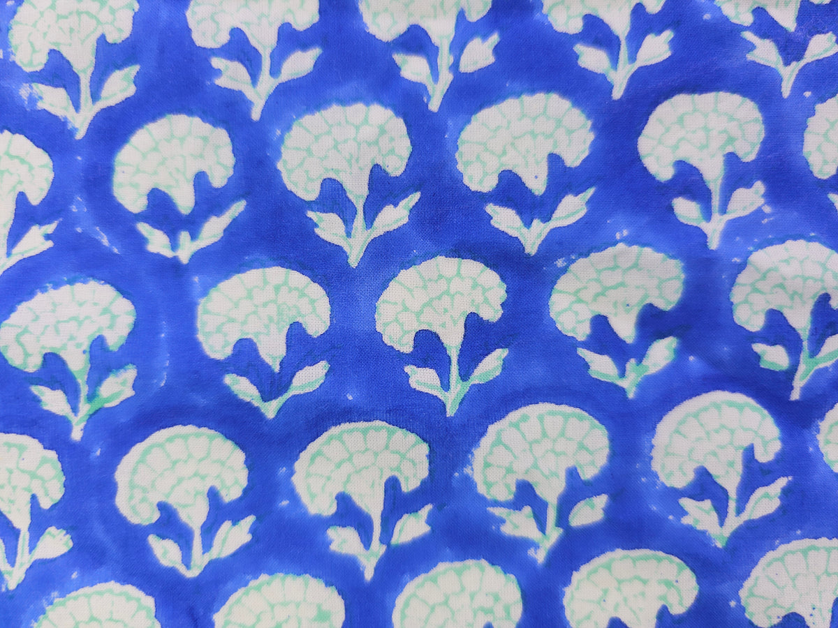 Hand Block Print Cotton Fabric – Indigo Floral Motif | Indigo Petals
