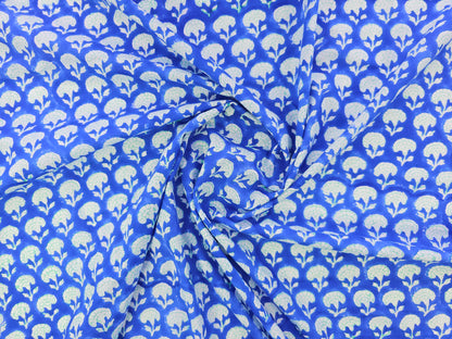 Hand Block Print Cotton Fabric – Indigo Floral Motif | Indigo Petals
