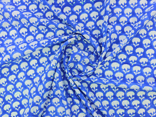 Hand Block Print Cotton Fabric – Indigo Floral Motif | Indigo Petals
