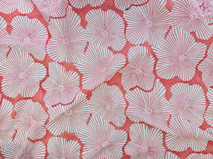 Hand Block Print Cotton Fabric – Coral Radial Floral | Coral Sunburst