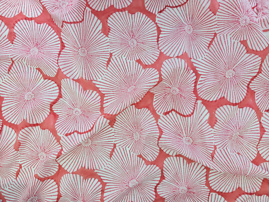 Hand Block Print Cotton Fabric – Coral Radial Floral | Coral Sunburst