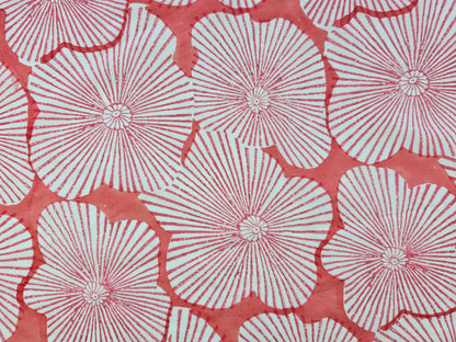 Hand Block Print Cotton Fabric – Coral Radial Floral | Coral Sunburst
