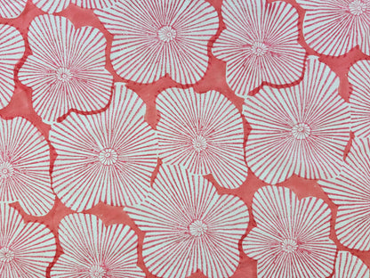 Hand Block Print Cotton Fabric – Coral Radial Floral | Coral Sunburst