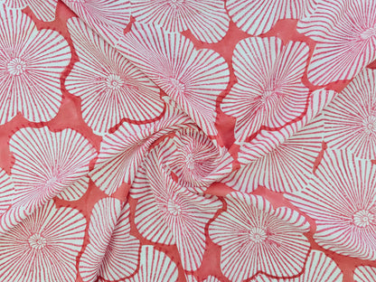 Hand Block Print Cotton Fabric – Coral Radial Floral | Coral Sunburst
