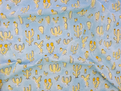 Hand Block Print Cotton Fabric – Blue Botanical Seedpods | Desert Bloom