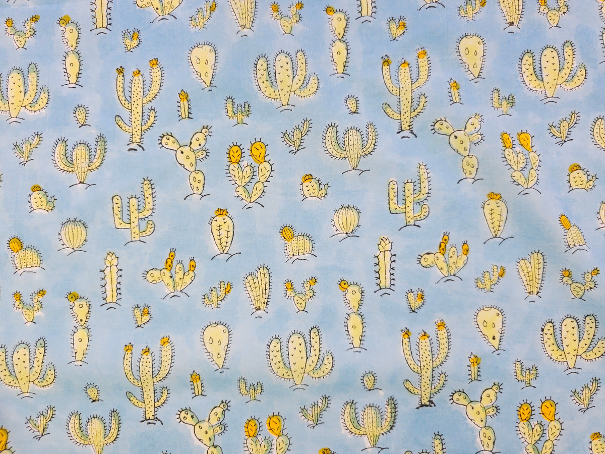 Hand Block Print Cotton Fabric – Blue Botanical Seedpods | Desert Bloom