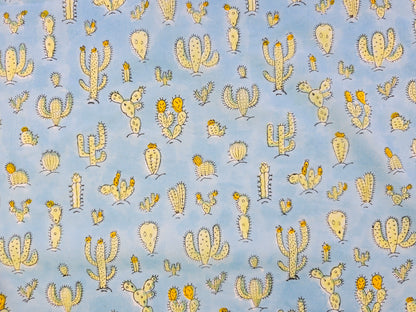 Hand Block Print Cotton Fabric – Blue Botanical Seedpods | Desert Bloom