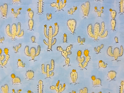 Hand Block Print Cotton Fabric – Blue Botanical Seedpods | Desert Bloom
