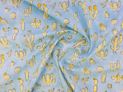 Hand Block Print Cotton Fabric – Blue Botanical Seedpods | Desert Bloom