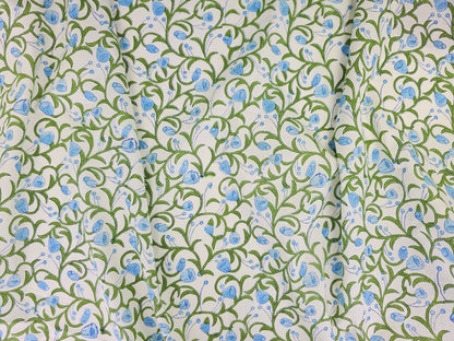 Hand Block Print Cotton Fabric – Blue Botanical | Bluebell Vine