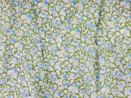 Hand Block Print Cotton Fabric – Blue Botanical | Bluebell Vine