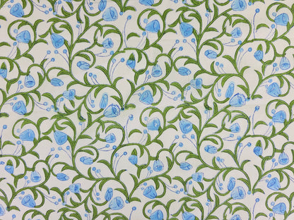 Hand Block Print Cotton Fabric – Blue Botanical | Bluebell Vine