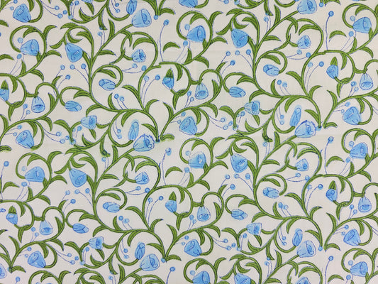 Hand Block Print Cotton Fabric – Blue Botanical | Bluebell Vine