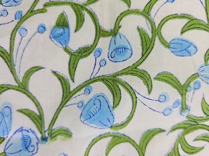 Hand Block Print Cotton Fabric – Blue Botanical | Bluebell Vine