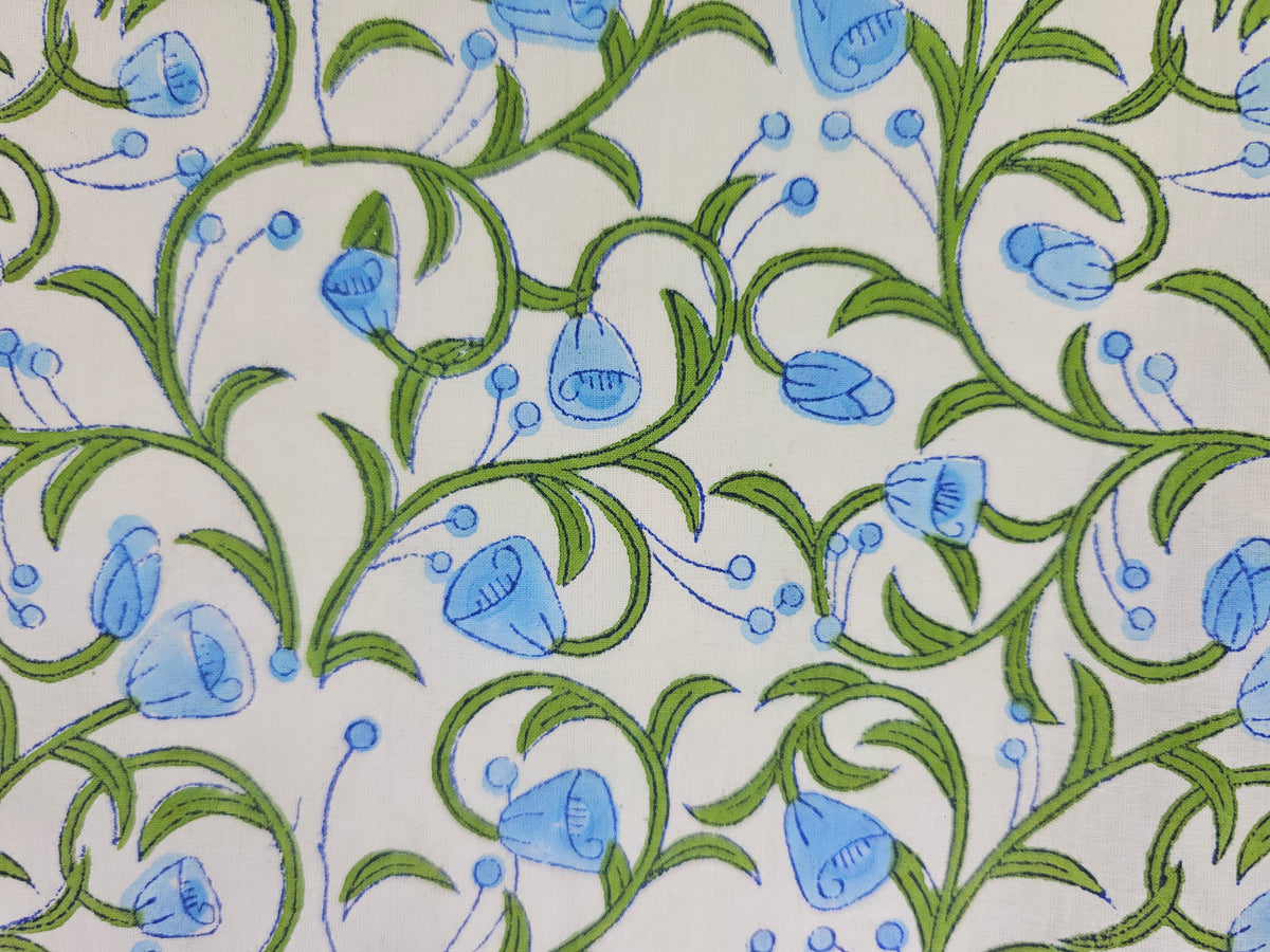 Hand Block Print Cotton Fabric – Blue Botanical | Bluebell Vine