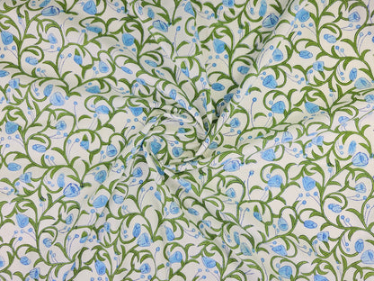 Hand Block Print Cotton Fabric – Blue Botanical | Bluebell Vine