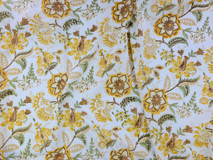 Hand Block Print Cotton Fabric - Mustard Botanical Floral | Golden Meadow