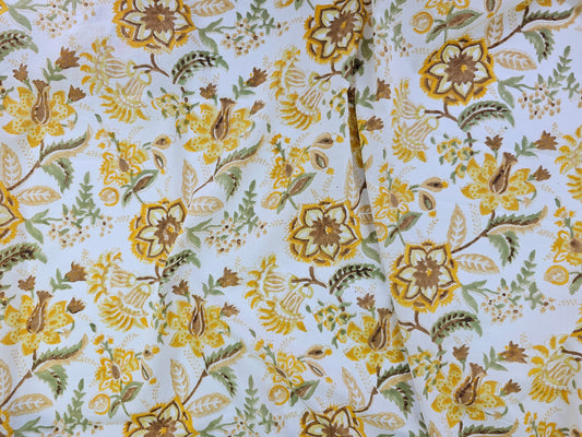 Hand Block Print Cotton Fabric - Mustard Botanical Floral | Golden Meadow