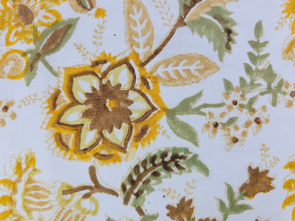 Hand Block Print Cotton Fabric - Mustard Botanical Floral | Golden Meadow