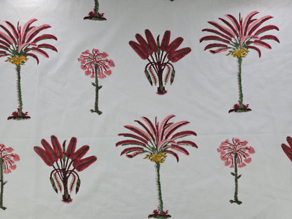 Hand Block Print Cotton Fabric – Burgundy Palm Tree | Crimson Canopy