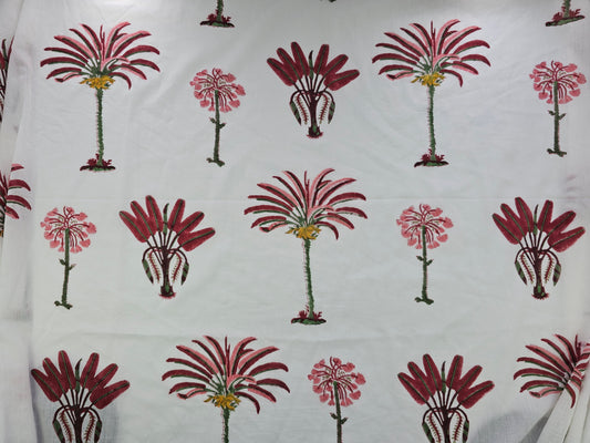 Hand Block Print Cotton Fabric – Burgundy Palm Tree | Crimson Canopy