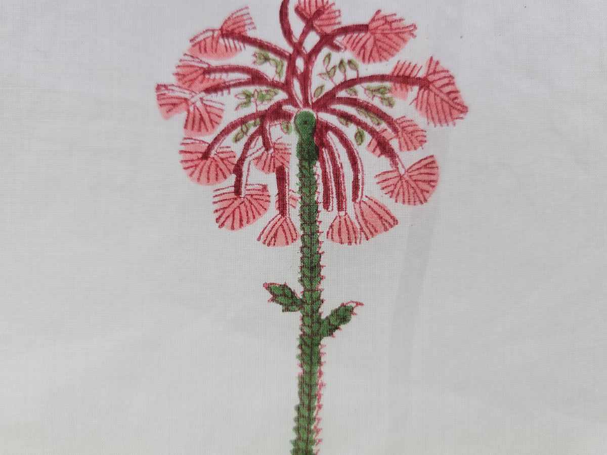Hand Block Print Cotton Fabric – Burgundy Palm Tree | Crimson Canopy