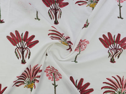 Hand Block Print Cotton Fabric – Burgundy Palm Tree | Crimson Canopy