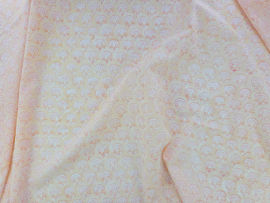 Hand Block Print Cotton Fabric – Peach Floral Motif | Peach Petals