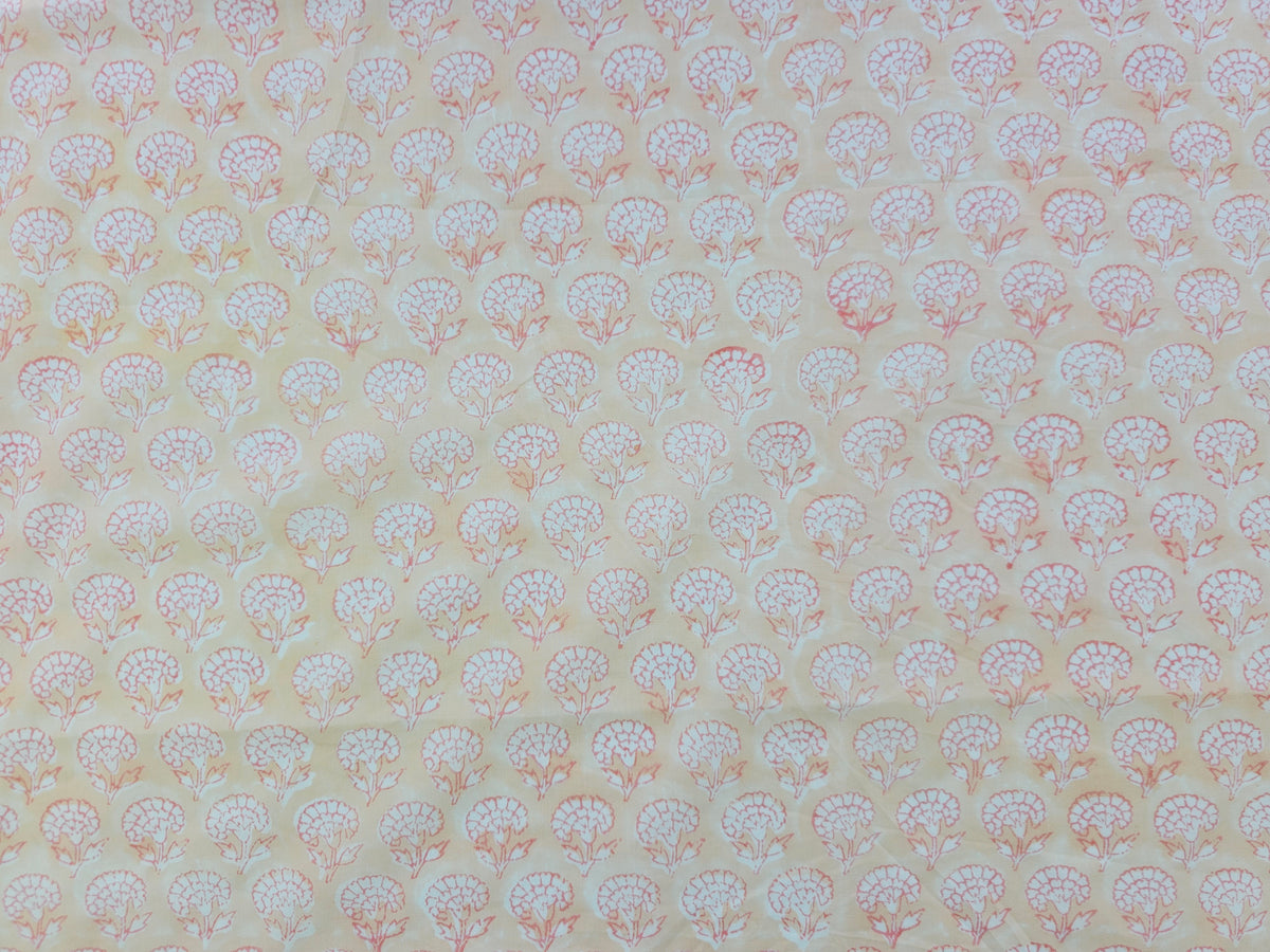 Hand Block Print Cotton Fabric – Peach Floral Motif | Peach Petals