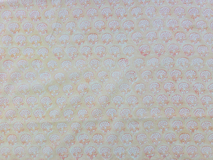 Hand Block Print Cotton Fabric – Peach Floral Motif | Peach Petals