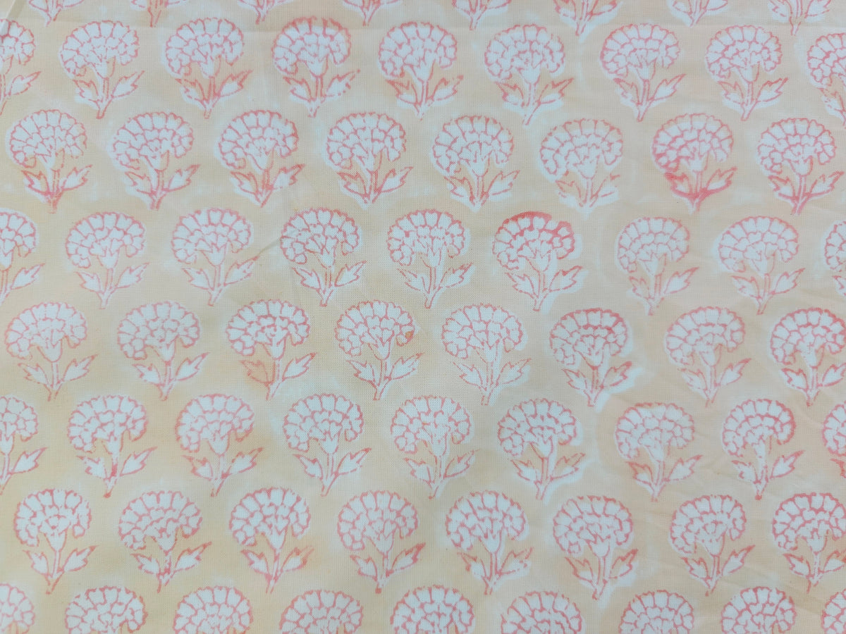 Hand Block Print Cotton Fabric – Peach Floral Motif | Peach Petals