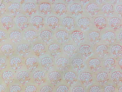 Hand Block Print Cotton Fabric – Peach Floral Motif | Peach Petals