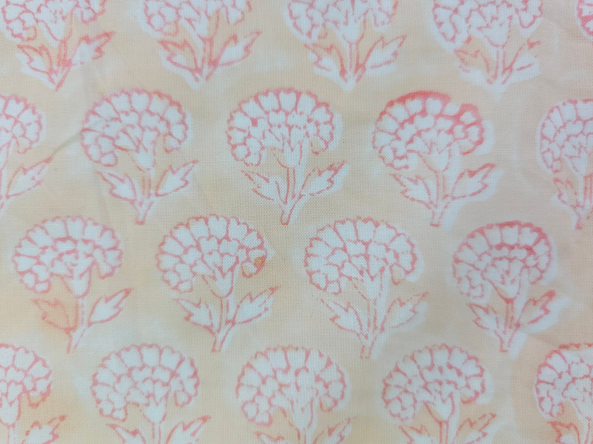 Hand Block Print Cotton Fabric – Peach Floral Motif | Peach Petals