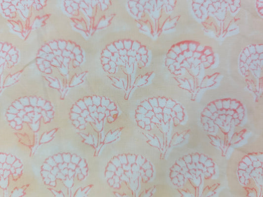 Hand Block Print Cotton Fabric – Peach Floral Motif | Peach Petals