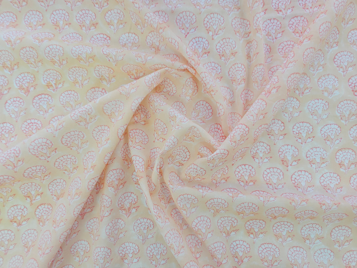 Hand Block Print Cotton Fabric – Peach Floral Motif | Peach Petals