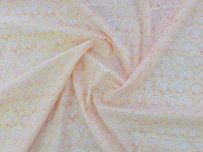 Hand Block Print Cotton Fabric – Peach Floral Motif | Peach Petals